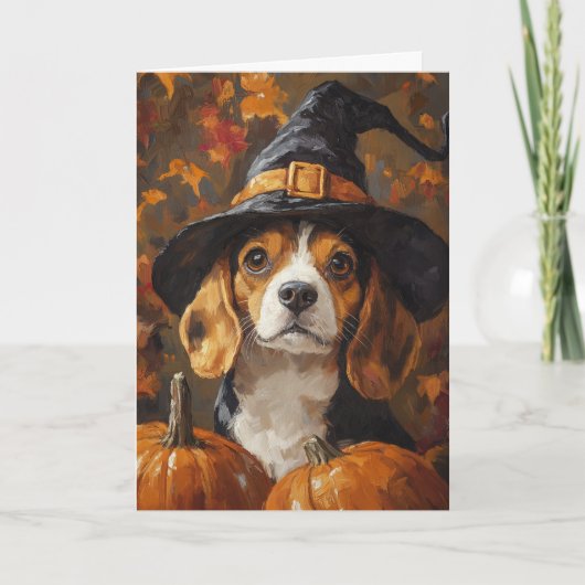 Cartes Pour Fêtes Annuelles Halloween sorcière beagle (Devant)