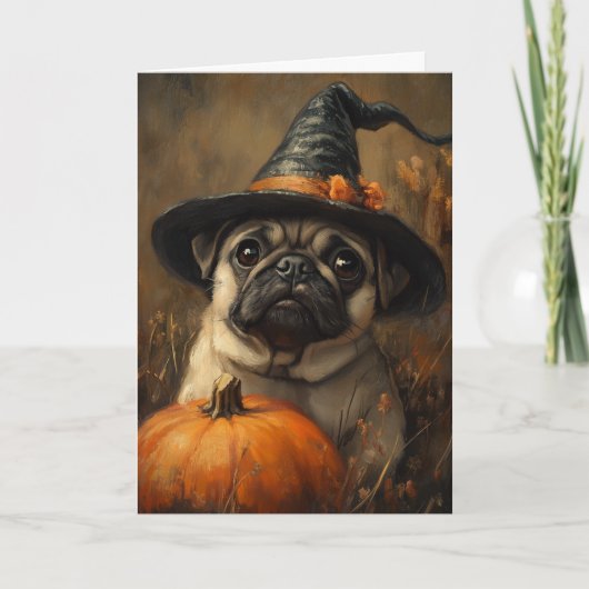 Cartes Pour Fêtes Annuelles Halloween sorcière carlin (Devant)