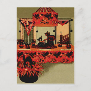 Cartes Pour Fêtes Annuelles Halloween Sorcière Chat noir Crescent Lune