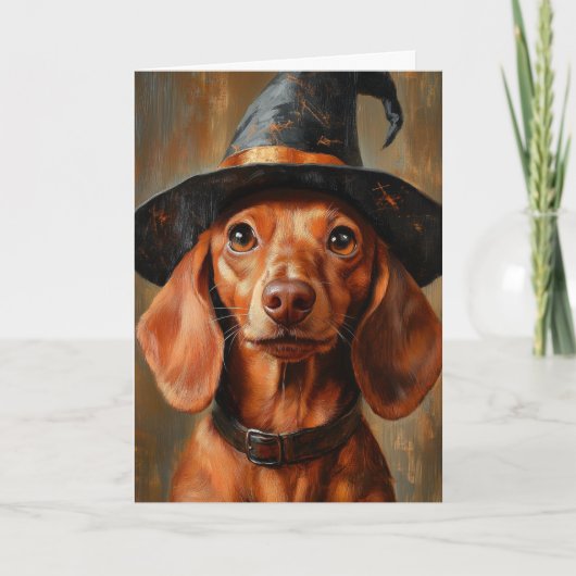 Cartes Pour Fêtes Annuelles Halloween sorcière Dachshund (Devant)