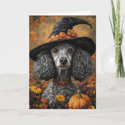 Cartes Pour Fêtes Annuelles Halloween sorcière de caniche (Devant)