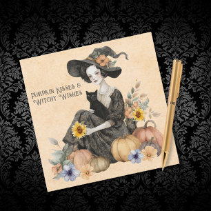 Cartes Pour Fêtes Annuelles Halloween Sorcière Envoûtante Chat Citrouilles & F