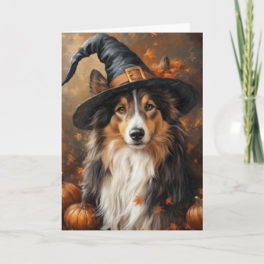 Cartes Pour Fêtes Annuelles Halloween sorcière Sheltie (Devant)