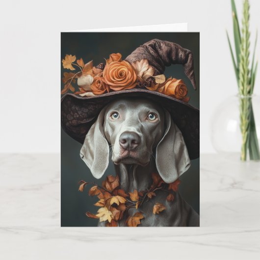 Cartes Pour Fêtes Annuelles Halloween sorcière Weimaraner (Devant)