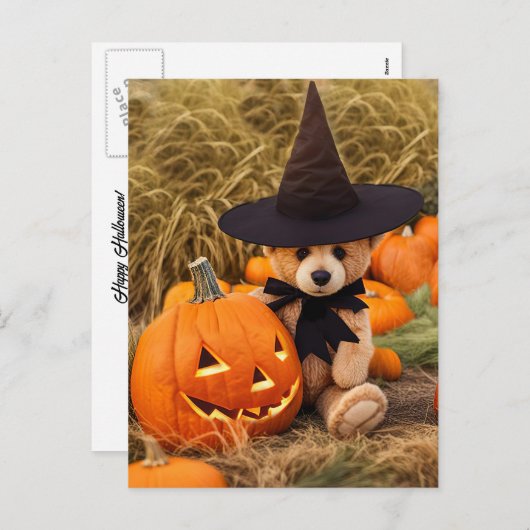 Cartes Pour Fêtes Annuelles Halloween Teddy Bear Jack-o'-lantern (Devant / Derrière)