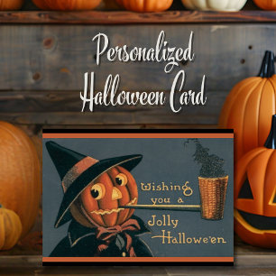 Cartes Pour Fêtes Annuelles Halloween vintage Citrouille sorcière et tuyau per