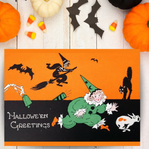 Cartes Pour Fêtes Annuelles Halloween vintage Retro Fille Clown Personnalisé