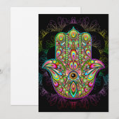 Cartes Pour Fêtes Annuelles Hamsa Fatma Main Psychedelic Art (Devant / Derrière)