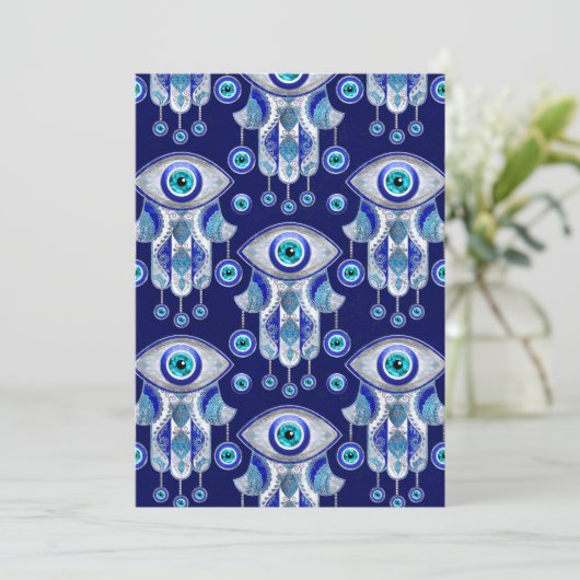 Cartes Pour Fêtes Annuelles Hamsa Hand -Evil Eye Pattern (Debout devant)