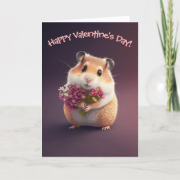 Cartes Pour Fêtes Annuelles Hamster adorable aux fleurs pour la Saint-Valentin