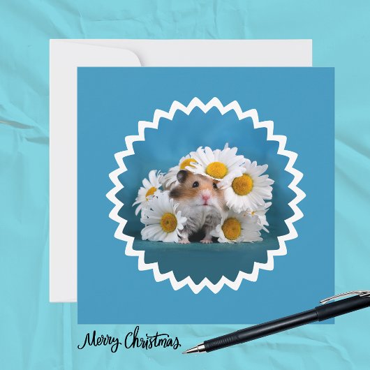 Cartes Pour Fêtes Annuelles Hamster avec bouquet de fleurs de marguerite pour 
