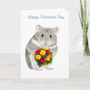 Cartes Pour Fêtes Annuelles Hamster gris avec bouquet modifiable Valentine's