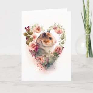 Cartes Pour Fêtes Annuelles Hamster sucré aux fleurs roses Saint-Valentin