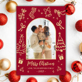 Cartes Pour Fêtes Annuelles Hand-Drawn Arch Photo Red and Gold Merry Christmas