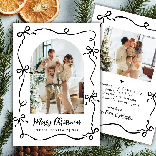 Cartes Pour Fêtes Annuelles Hand Drawn Coquette Bow Arch Photo Merry Christmas