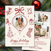 Cartes Pour Fêtes Annuelles Hand-Drawn Doodle Ivory Red Photo Christmas Happy