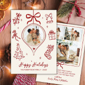 Cartes Pour Fêtes Annuelles Hand-Drawn Doodle Ivory Red Photo Christmas Happy