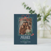 Cartes Pour Fêtes Annuelles Hand-drawn frame modern teal blue Merry Christmas  (Debout devant)