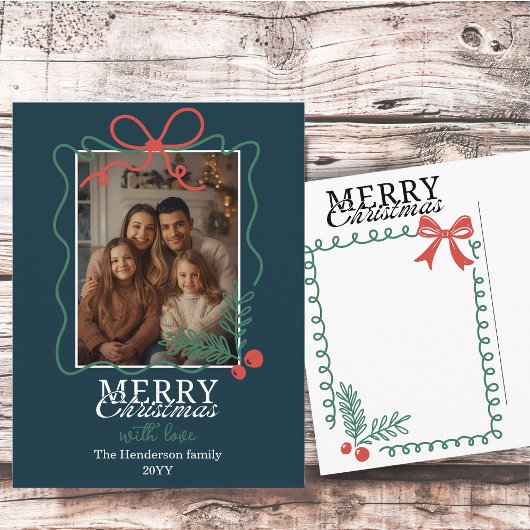 Cartes Pour Fêtes Annuelles Hand-drawn frame modern teal blue Merry Christmas 