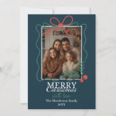 Cartes Pour Fêtes Annuelles Hand-drawn frame teal blue Merry Christmas  (Devant)