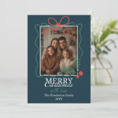 Cartes Pour Fêtes Annuelles Hand-drawn frame teal blue Merry Christmas  (Debout devant)