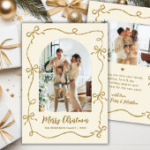 Cartes Pour Fêtes Annuelles Hand Drawn Gold Bows Arch Photo Merry Christmas