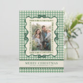 Cartes Pour Fêtes Annuelles Hand Drawn Green Bow Retro Plaid Christmas Photo (Debout devant)