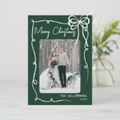 Cartes Pour Fêtes Annuelles Hand Drawn Green Whimsical Merry Christmas (Debout devant)