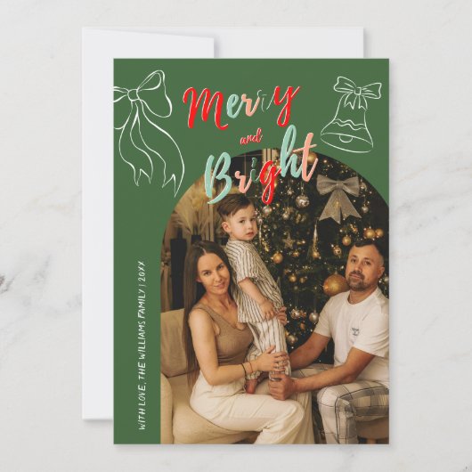 Cartes Pour Fêtes Annuelles Hand Drawn Merry and Bright Arch Photo Christmas (Devant)