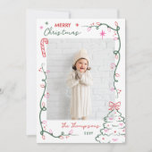 Cartes Pour Fêtes Annuelles Hand-Drawn String Lights & Tree Merry Christmas (Devant)