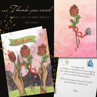 Cartes Pour Fêtes Annuelles Hand Painted Rose & Tulips Thank You Card