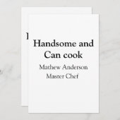 Cartes Pour Fêtes Annuelles Handsome et peut cuisiner ajouter nom maître chef  (Devant / Derrière)