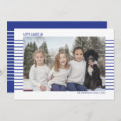 Cartes Pour Fêtes Annuelles Hanoukka à rayures bleues et blanches simples et m (Devant / Derrière)