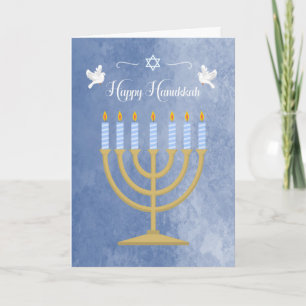 Cartes Pour Fêtes Annuelles Hanoukka avec Menorah et colombes blanches