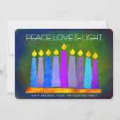 Cartes Pour Fêtes Annuelles Hanoukka Blue Boho bougies Green Peace Love Light (Devant)