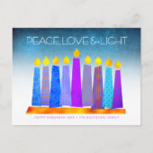Cartes Pour Fêtes Annuelles Hanoukka Boho bougies Turquoise Peace Love Light (Devant)