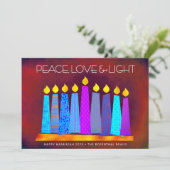 Cartes Pour Fêtes Annuelles Hanoukka Boho Motif bougies Paix Amour Rouge clair (Debout devant)