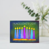 Cartes Pour Fêtes Annuelles Hanoukka Chic Boho bougies Green Peace Love Light (Debout devant)