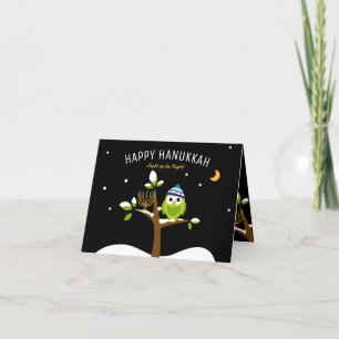 Cartes Pour Fêtes Annuelles Hanoukka Cute Owl & Menorah Éclairer la nuit
