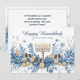 Cartes Pour Fêtes Annuelles Hanoukka de l'aquarelle de texte personnalisé