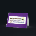 Cartes Pour Fêtes Annuelles Hanoukka de Noël<br><div class="desc">Bougie de Noël et Hanoukka Menorah avec message à l'intérieur.</div>