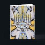Cartes Pour Fêtes Annuelles Hanoukka de nous deux, Menorah Art Abstrait<br><div class="desc">Hanoukka de nous deux. Une peinture Abstraite d'une menorah orne la couverture de cette carte de voeux Hanoukka. La carte présente l'étoile de David et le mot Shalom. Copyright © Shoaff Ballanger Studios.</div>