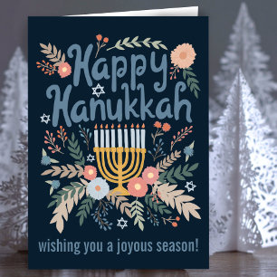 Cartes Pour Fêtes Annuelles Hanoukka FLorals Art dessiné à la main