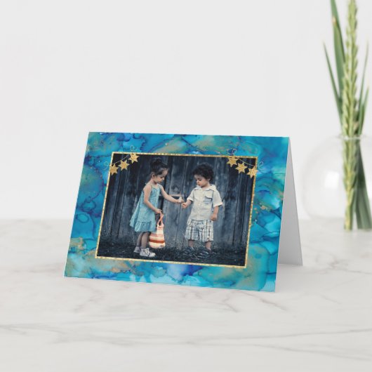 Cartes Pour Fêtes Annuelles Hanoukka Greeting Card Blues & Golds (Devant)