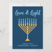 Cartes Pour Fêtes Annuelles Hanoukka Love & Light Custom Menorah Blue Gold (Devant)