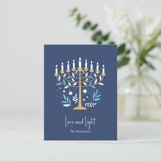 Cartes Pour Fêtes Annuelles Hanoukka Love & Light Floral Menorah (Debout devant)