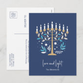 Cartes Pour Fêtes Annuelles Hanoukka Love & Light Floral Menorah (Devant / Derrière)