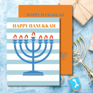 Cartes Pour Fêtes Annuelles Hanoukka Menorah Modern Blue Grey Card