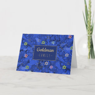 Cartes Pour Fêtes Annuelles Hanoukka moderne Blue Gold Menorah étoile de David