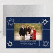 Cartes Pour Fêtes Annuelles Hanoukka moderne Blue Silver Star de David Photo (Devant / Derrière)